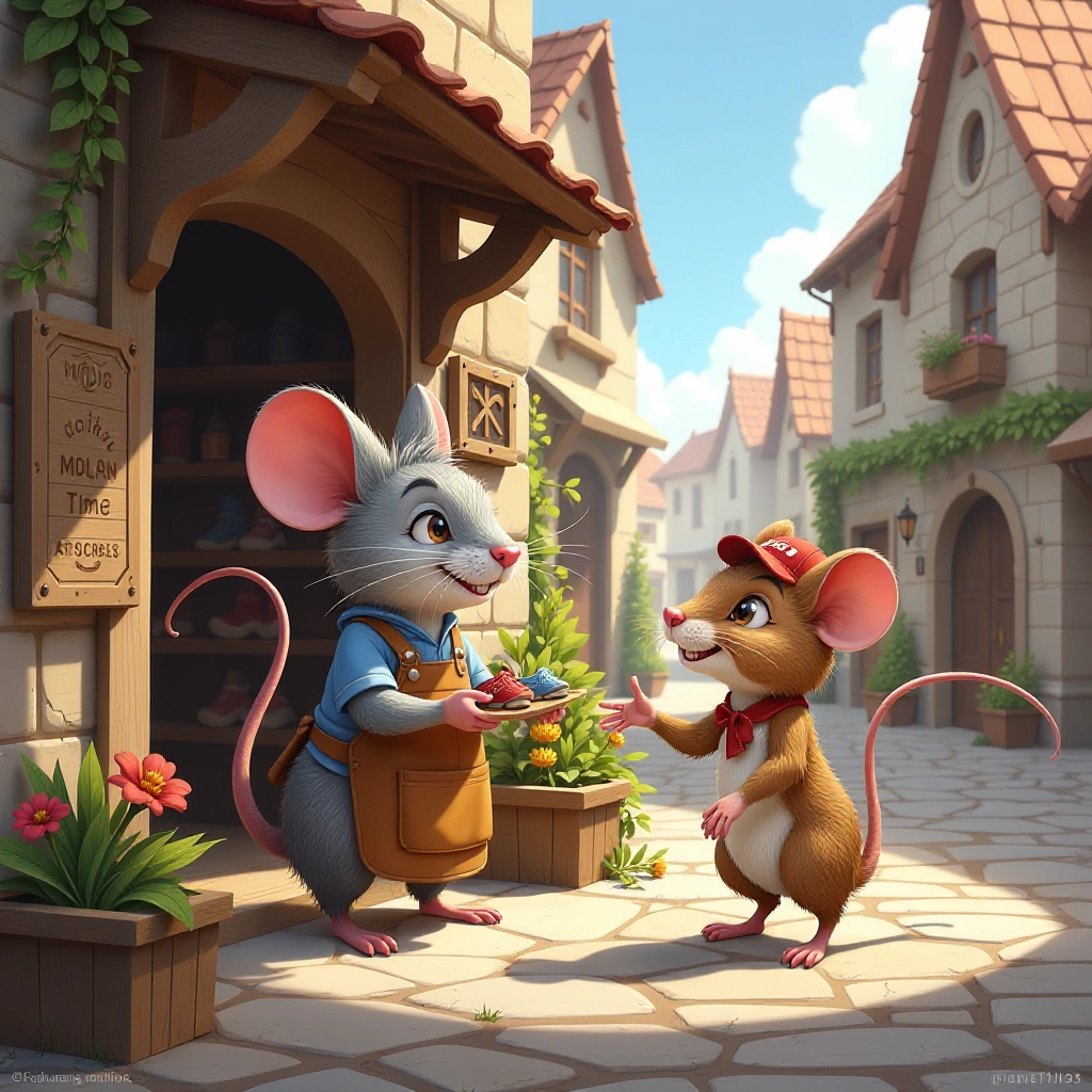 The mouse brothers interact with customers and display their craftsmanship