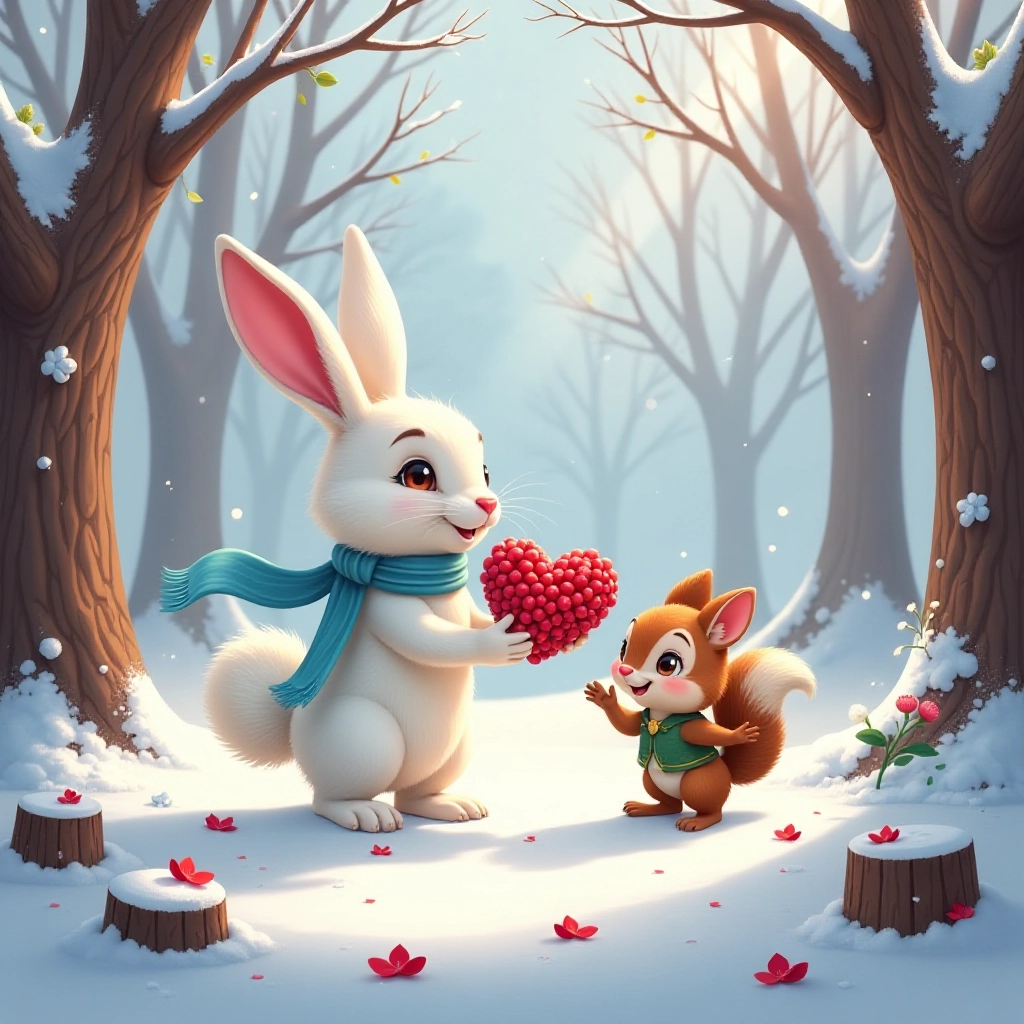 The bunny creates a heart-shaped arrangement and finally expresses his feelings.