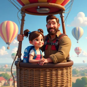 The adventure begins as father and daughter take off in their hot air balloon.