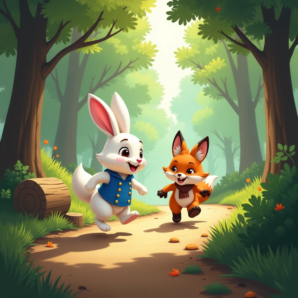 An exciting chase through the forest between Hoppy and Rusty.