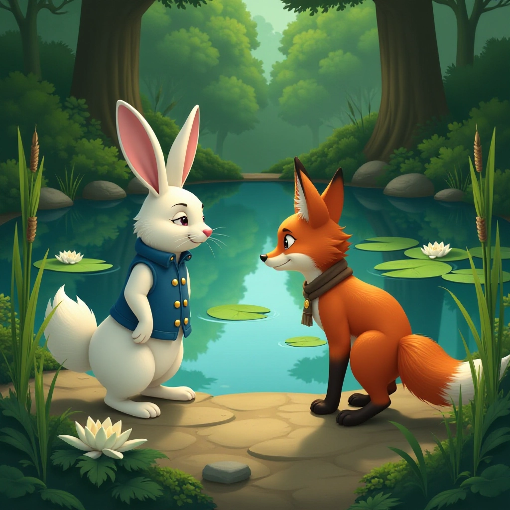 A clever plan unfolds by the forest pond.