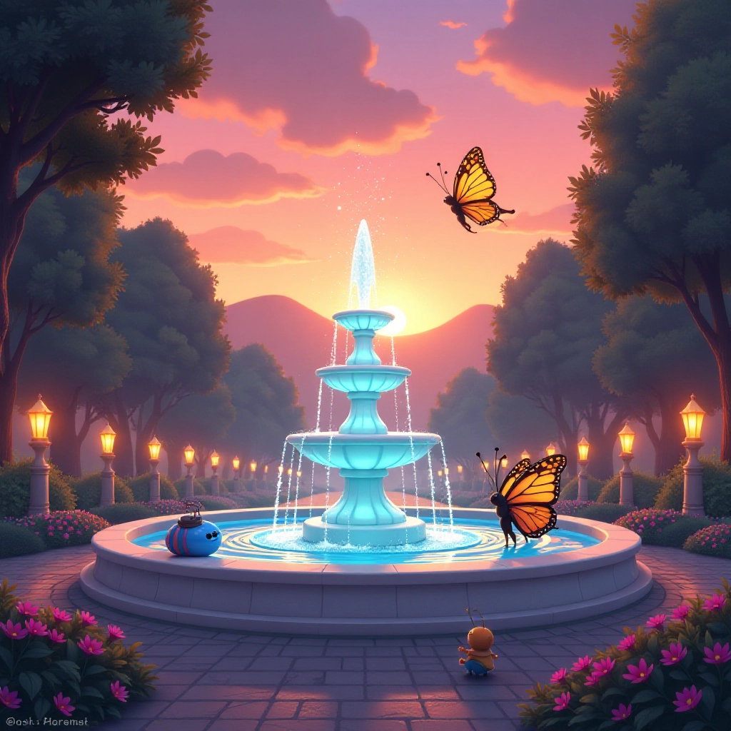 Luna performs her first big magic spell at the fountain.