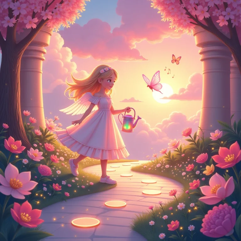 Luna and Belle tend to the magical dream flowers in the garden.