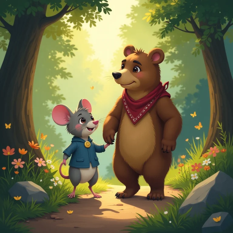 Mouse and bear become friends while exploring the forest together.