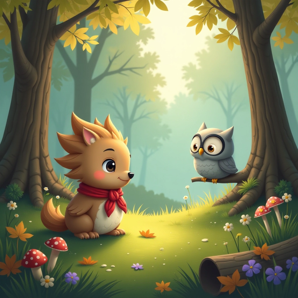 A curious little hedgehog discovers the magic of morning sunlight in a misty forest clearing