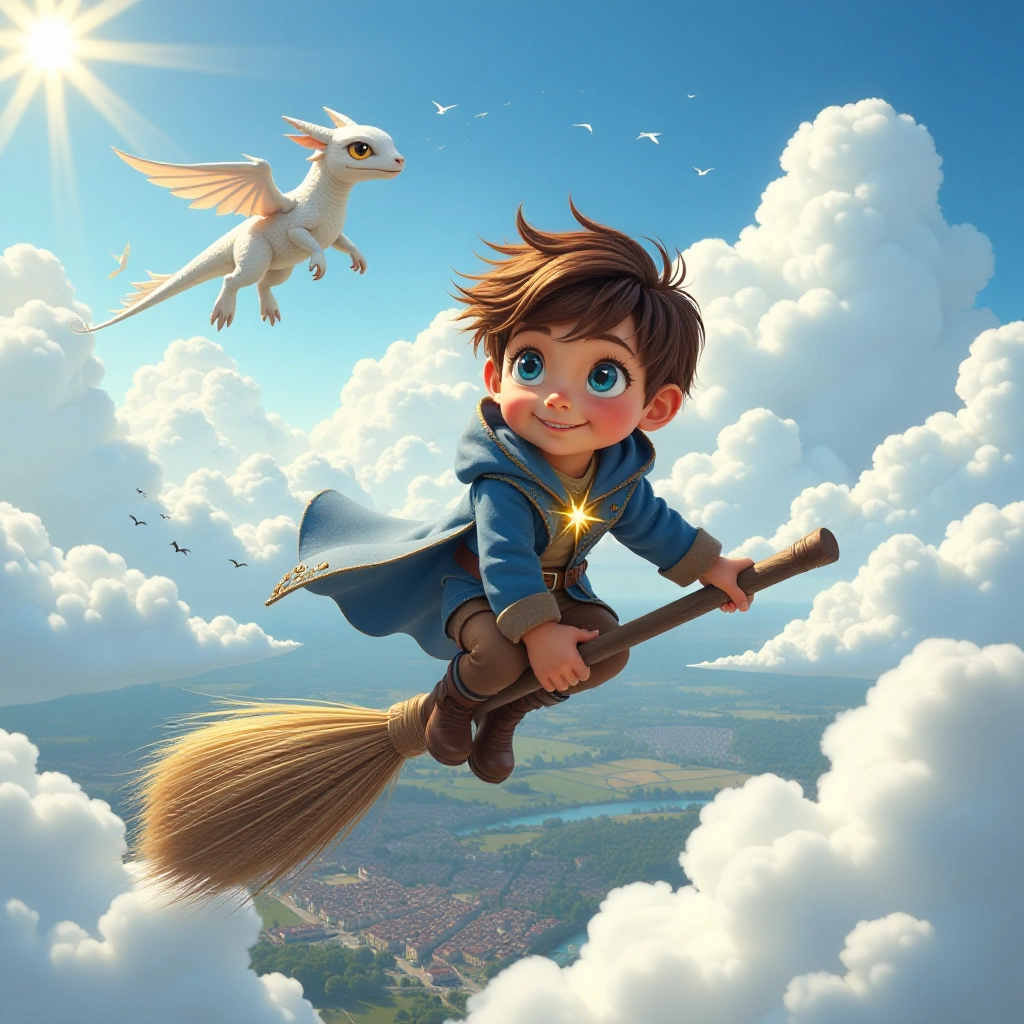 Exciting sky adventure with cloud dragon encounter.