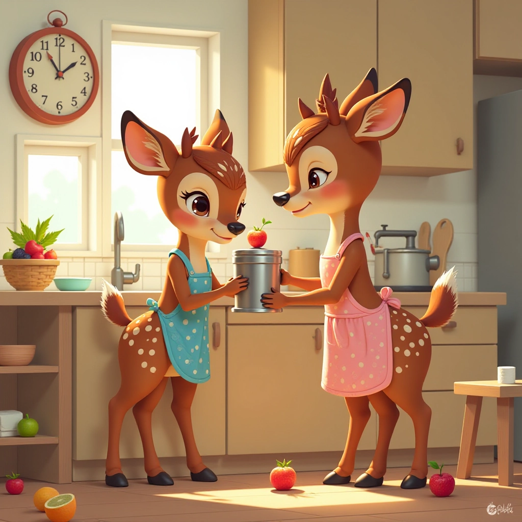 Young deer creates amusing chaos while learning to operate a juice maker
