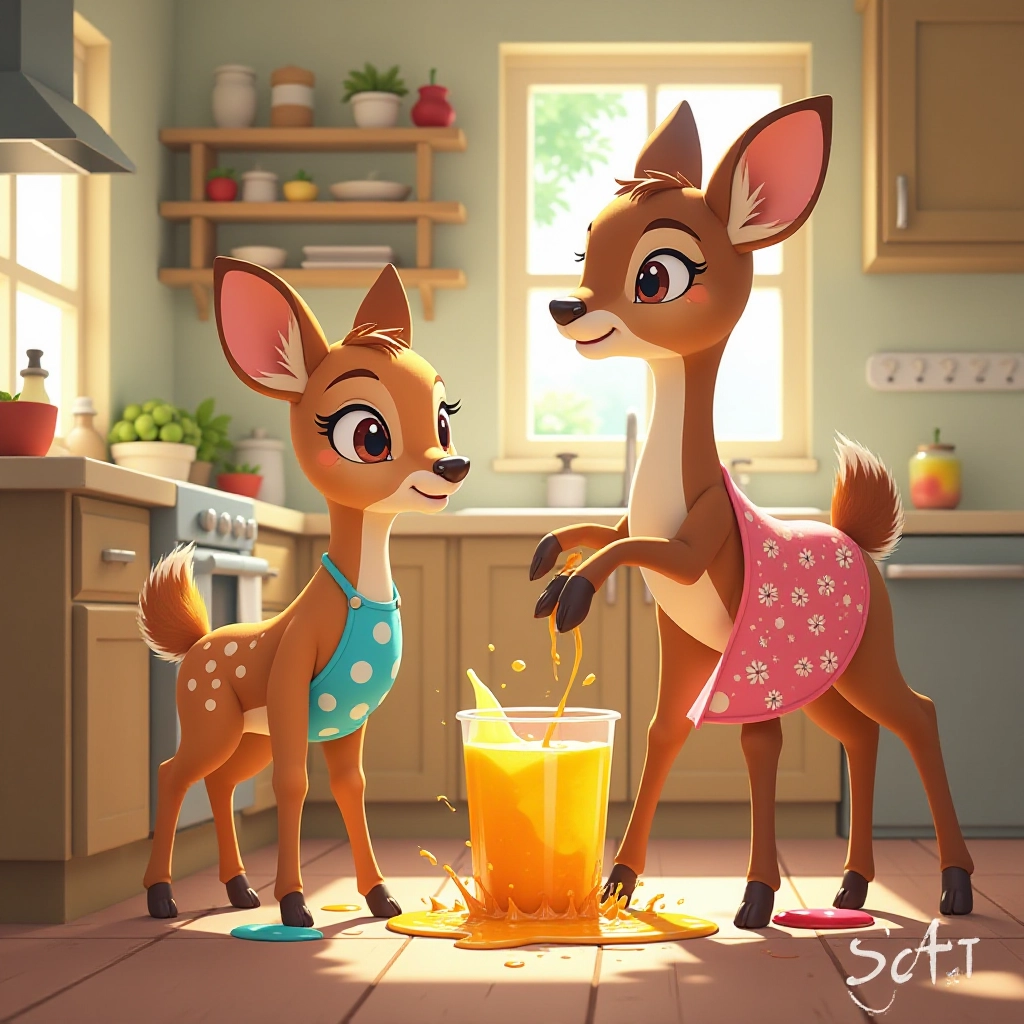 Hilarious juice-making mishap creates colorful chaos in forest kitchen