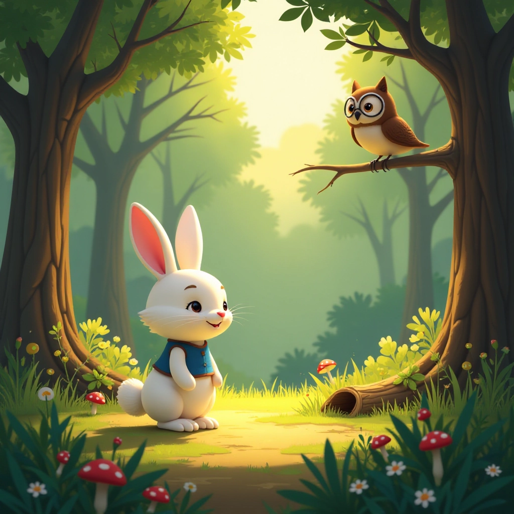 Hopper the Bunny enjoys a peaceful afternoon in the forest clearing.