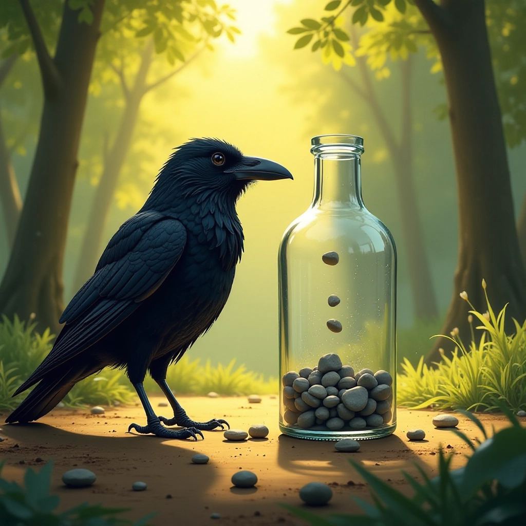 The water level rises as the crow continues adding pebbles