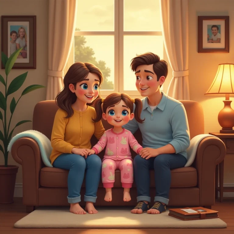 Family enjoys evening together after a day of helping.