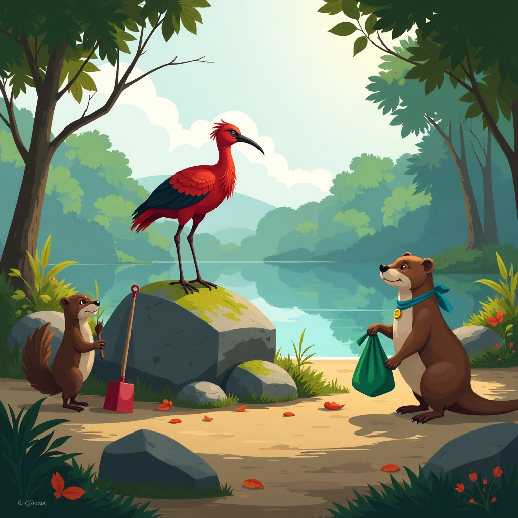 The animals gather to organize a lake cleanup effort