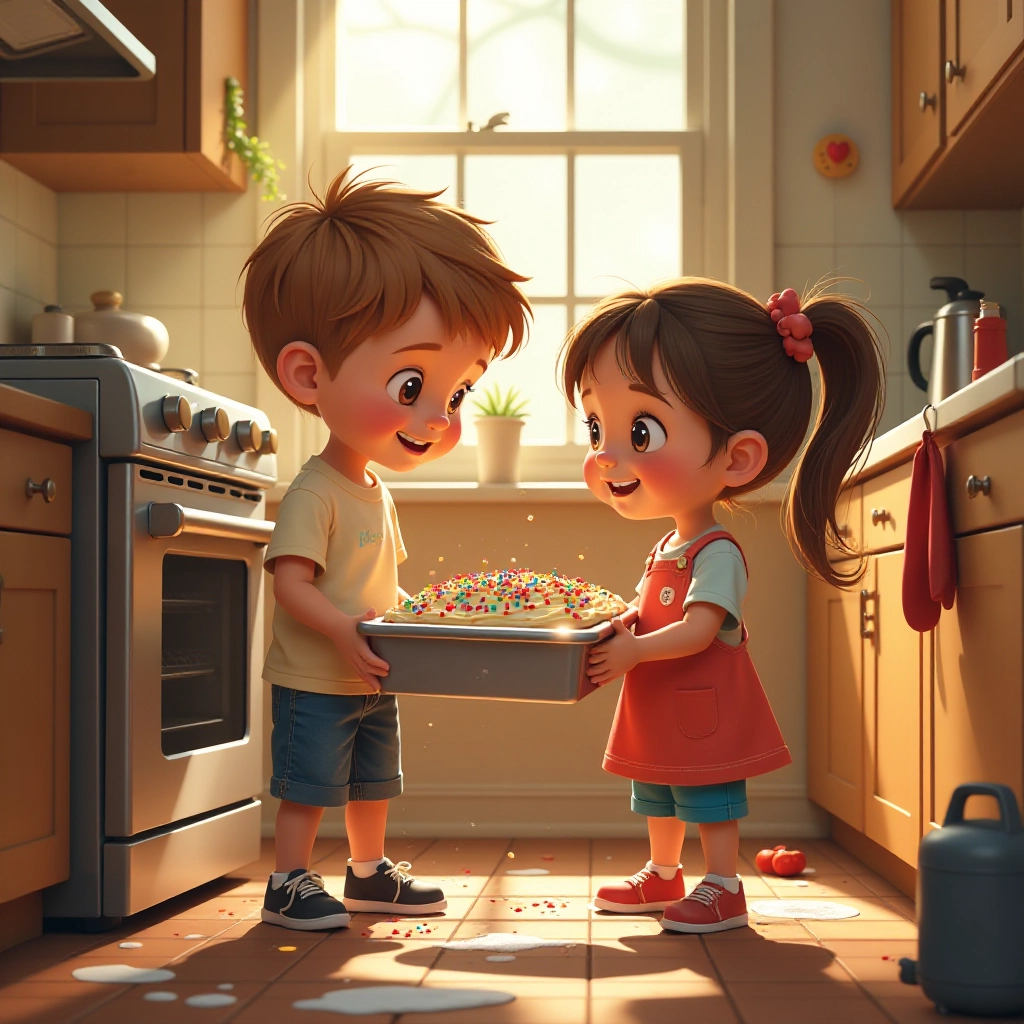 Children attempt to bake their creative cake mixture