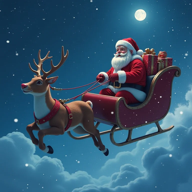 Santa and Rudolph face challenging blizzard during Christmas delivery.