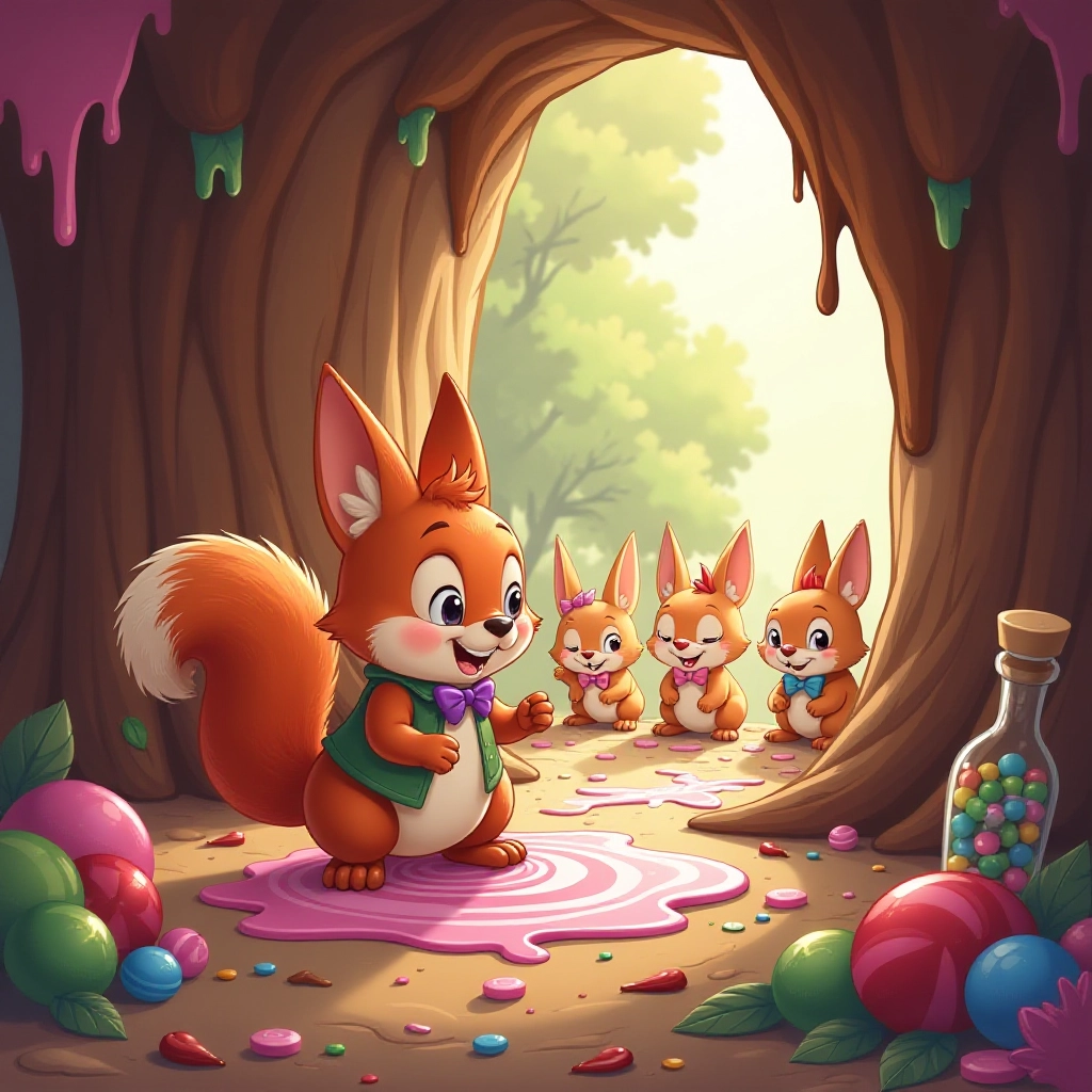 The squirrel faces sticky consequences of his candy obsession.