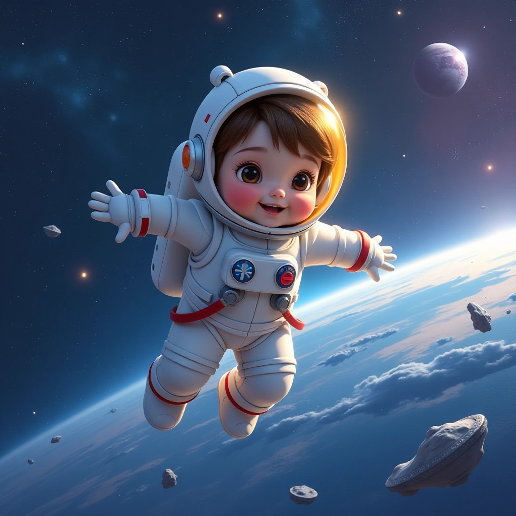 Leo dreams of floating through space in a child-sized astronaut suit