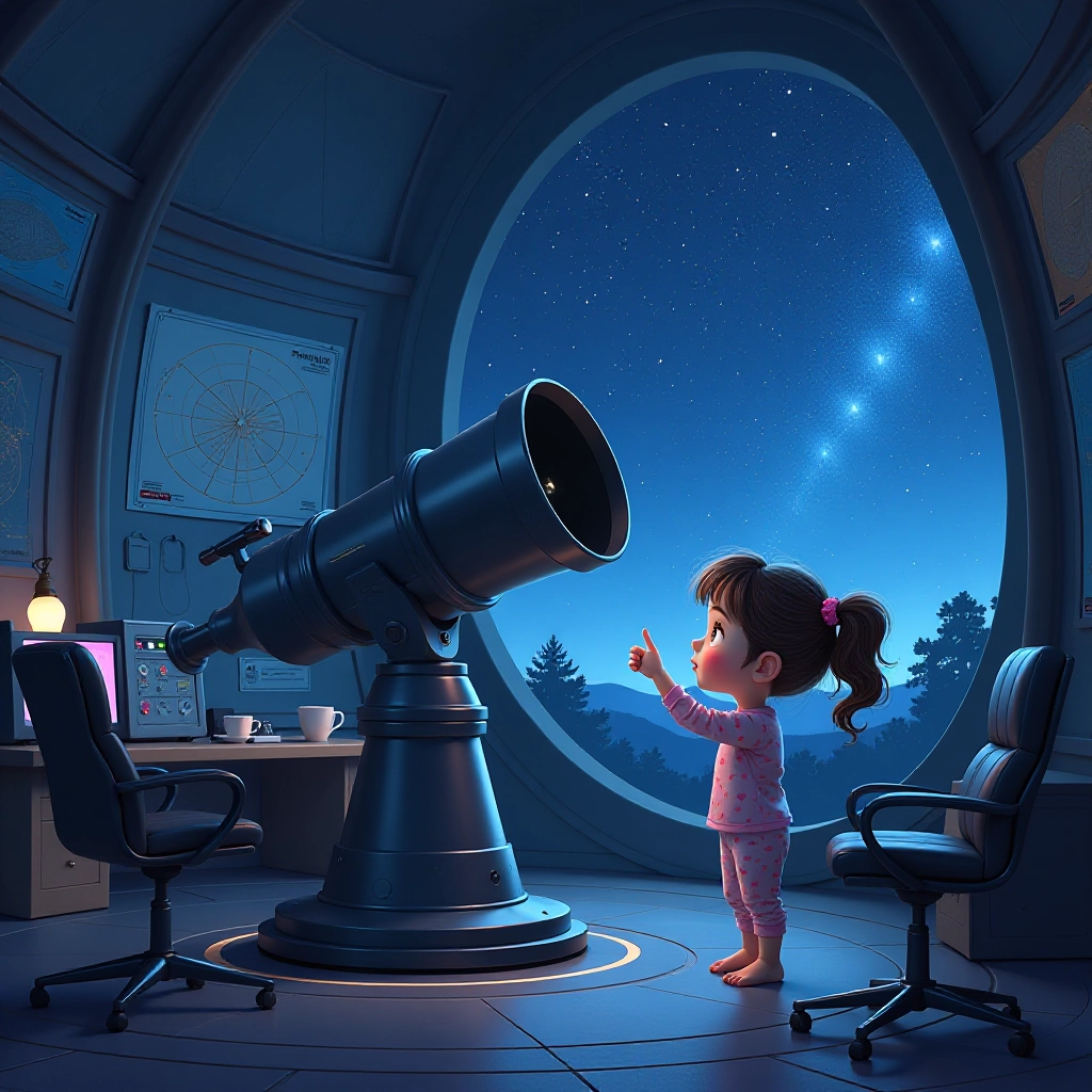 Working together at an observatory to find Zip's home planet.
