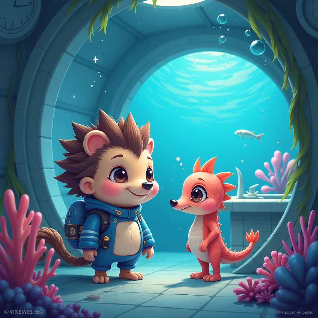 A curious hedgehog discovers an important underwater delivery mission at a futuristic post office