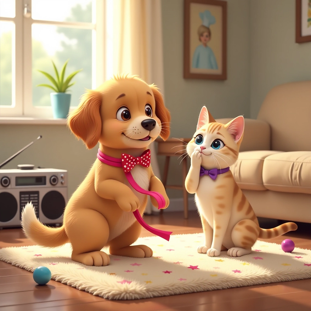 The puppy gets hilariously tangled in his dance ribbon.