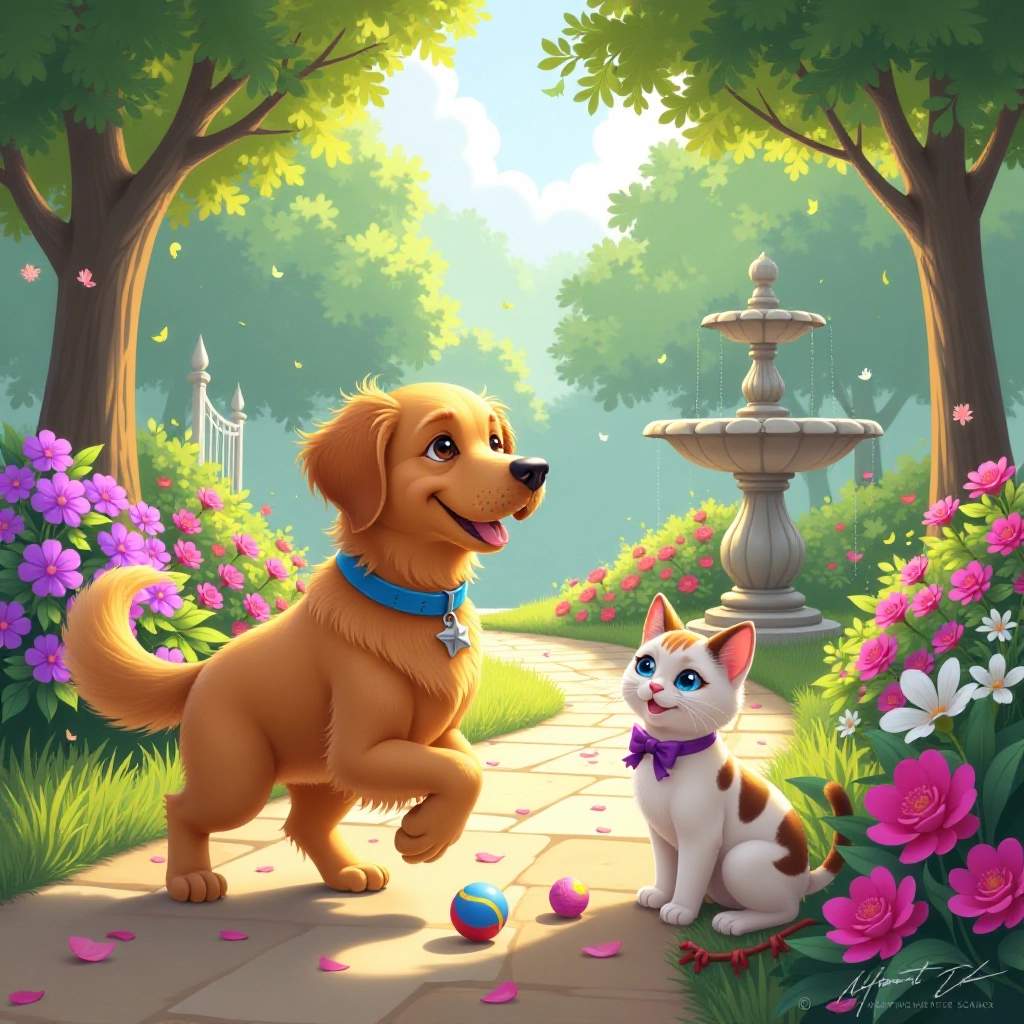 The unlikely pair discover the joy of playing together in the magical garden.