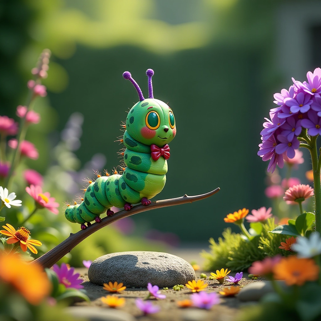 The clumsy caterpillar attempts to perform ballet on a flower stem.