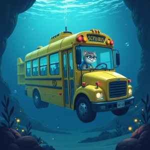 Magical school bus transforms into submarine for deep ocean descent.