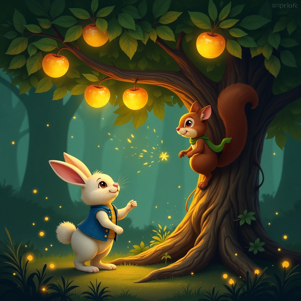 Hoppy and Nutkin work together to try reaching the magical golden apples.