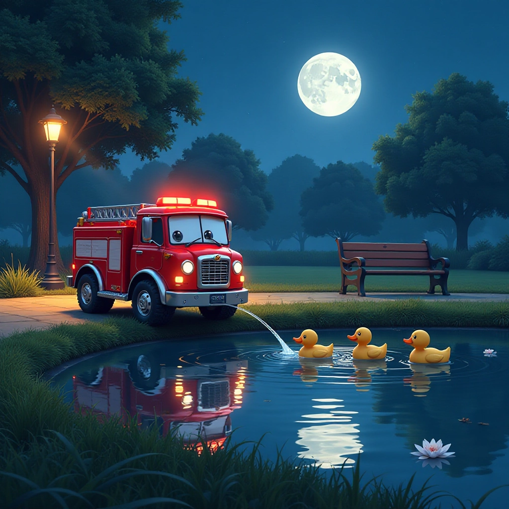 Flash helps rescue a duck family from a drying pond.