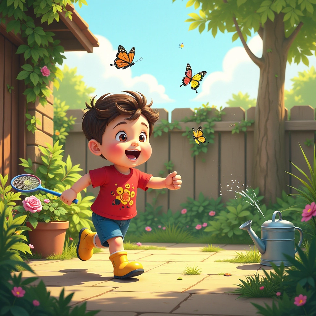 Tommy's funny attempts to catch butterflies lead to amusing mishaps