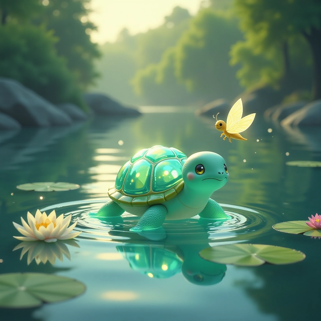 A crystal-shelled turtle enjoys the last moments of pristine lake waters