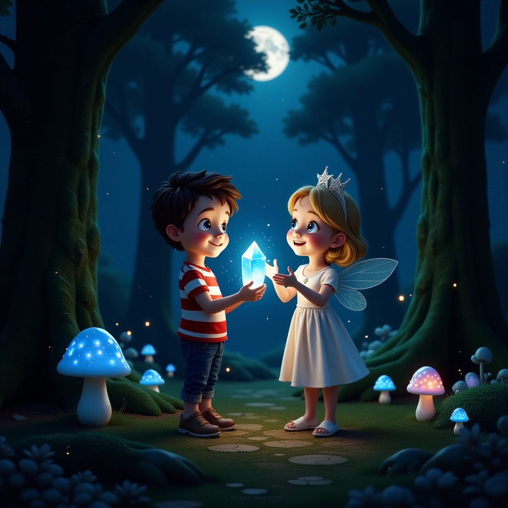 Tommy learns to use the magical crystal in an enchanted forest.