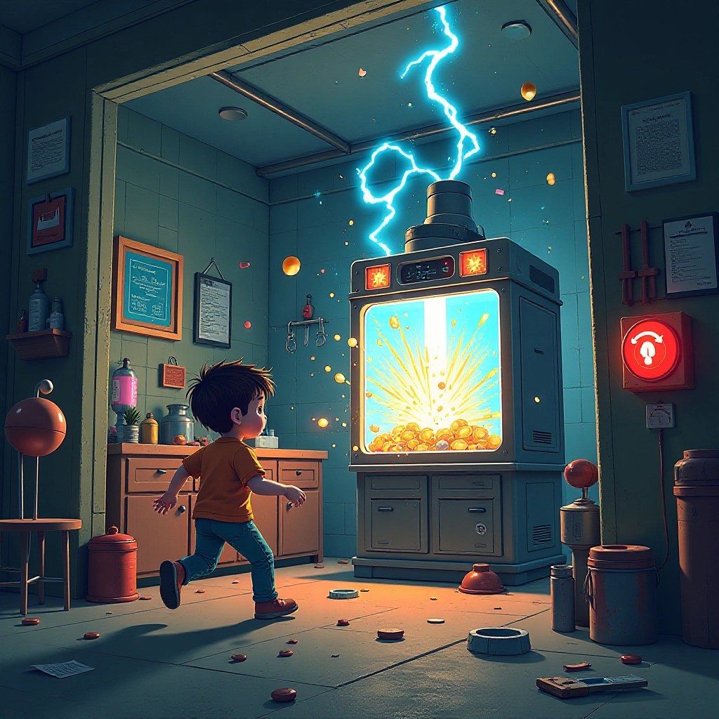 The wish machine malfunctions creating chaos in the laboratory.