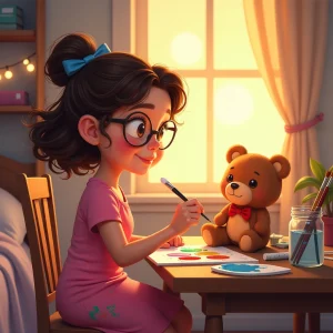 Sarah practices painting with determination and discovers her own style.