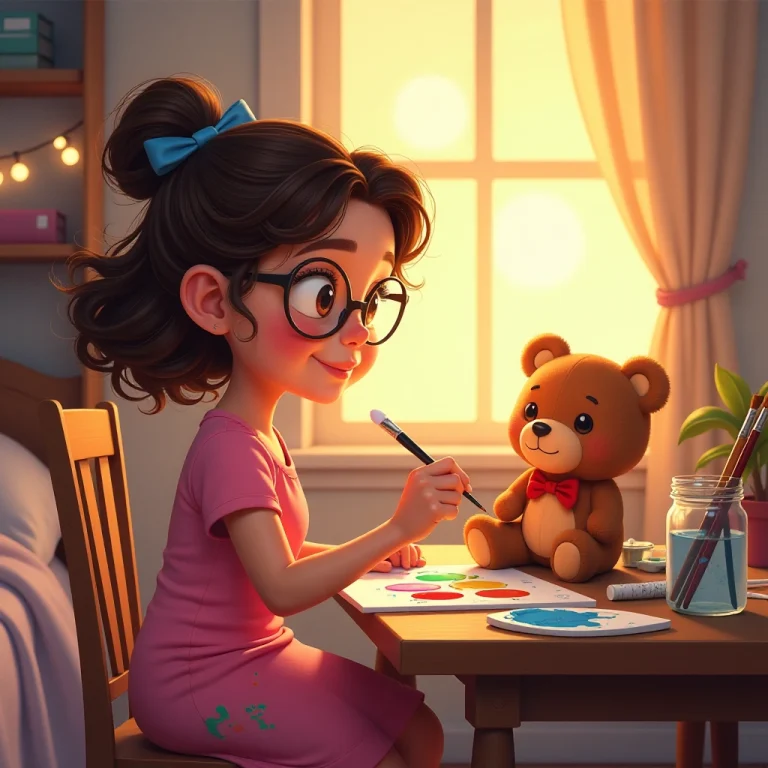 Sarah practices painting with determination and discovers her own style.