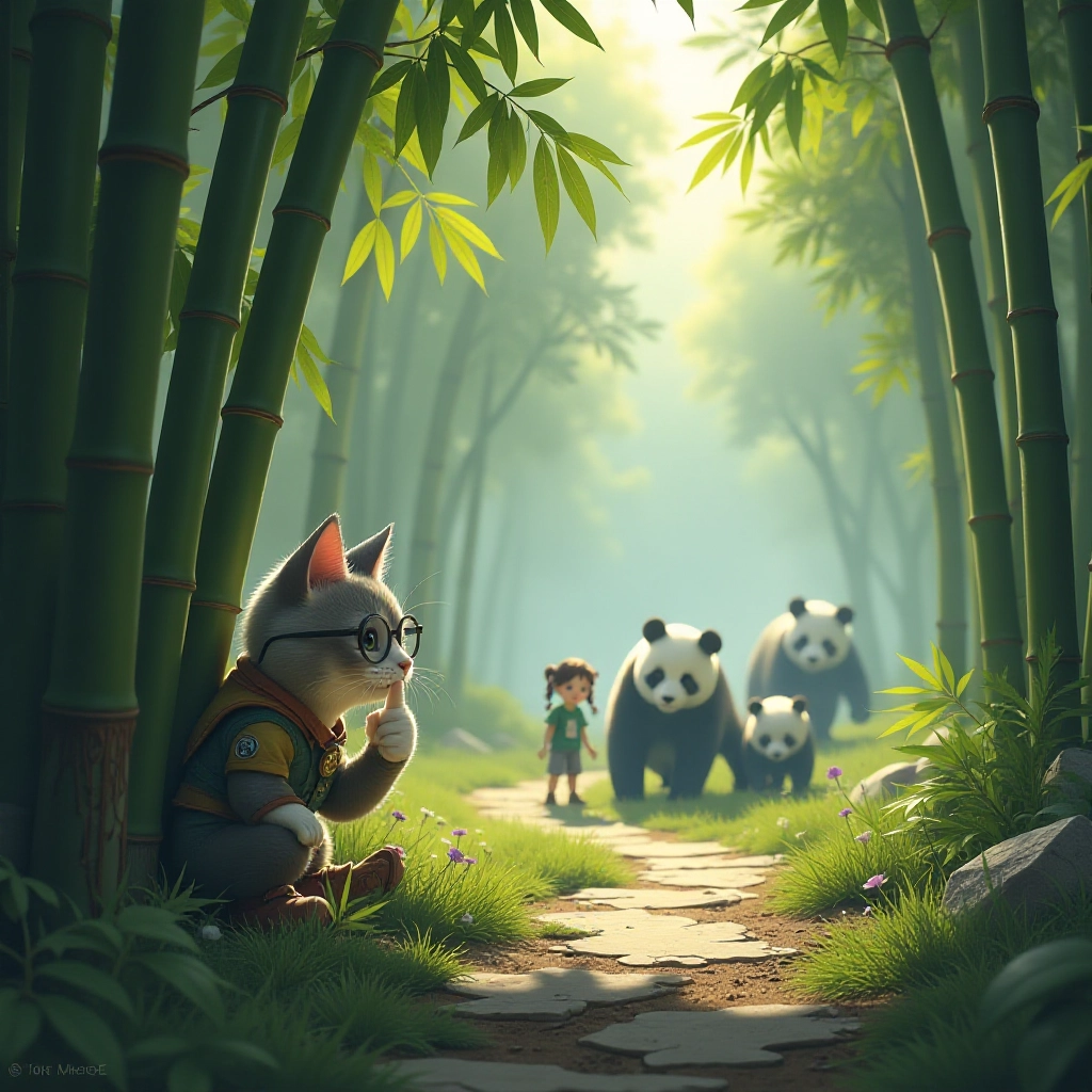 The adventurers discover ancient pandas in their natural habitat.