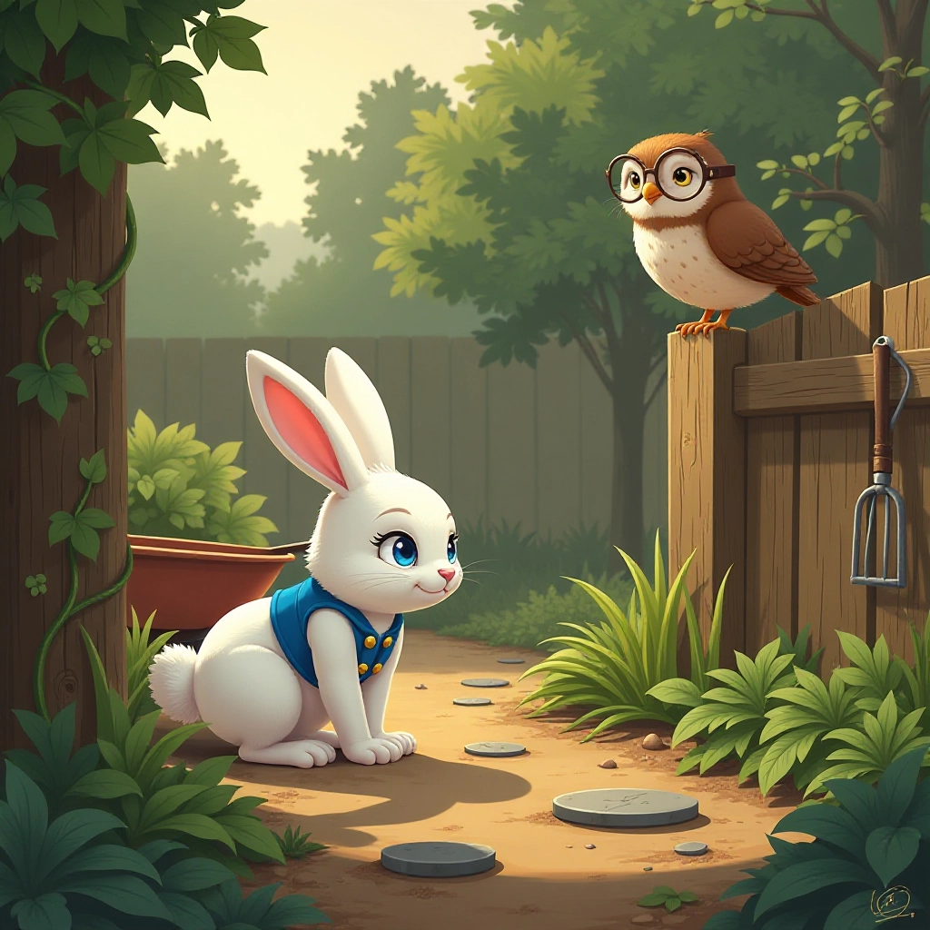 Hoppy meets a wise owl who gives him advice about reaching the carrots