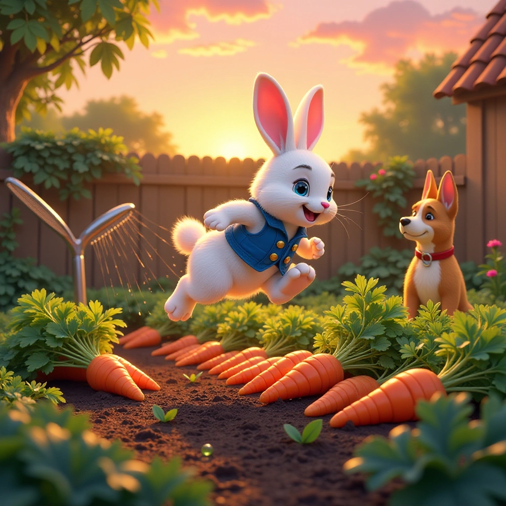 Hoppy overcomes obstacles to reach the carrot patch