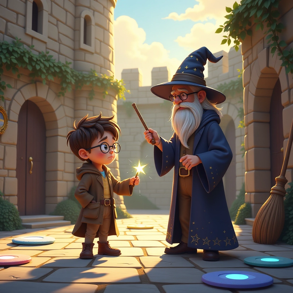 Young wizard Tommy begins his first flying lesson at Starlight Academy.
