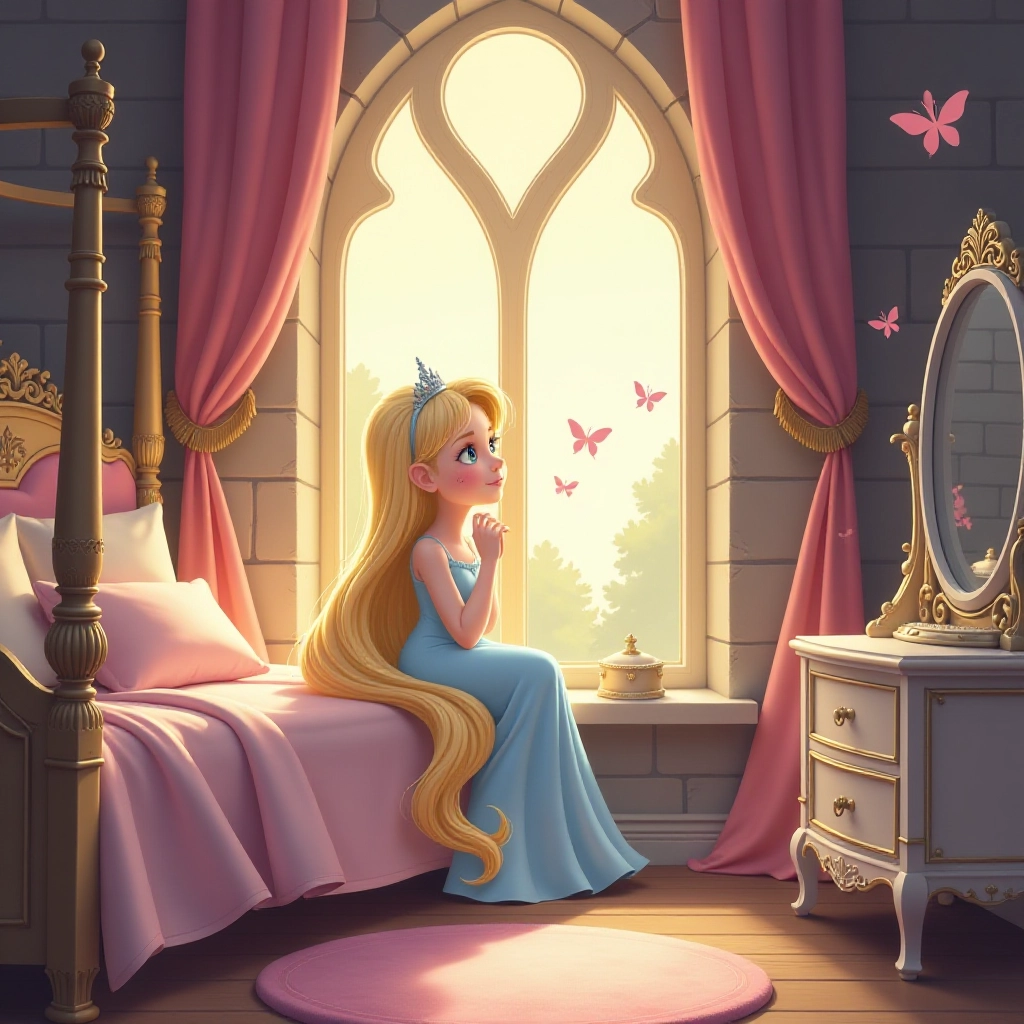 Princess Luna discovers magical morning light in her castle bedroom.