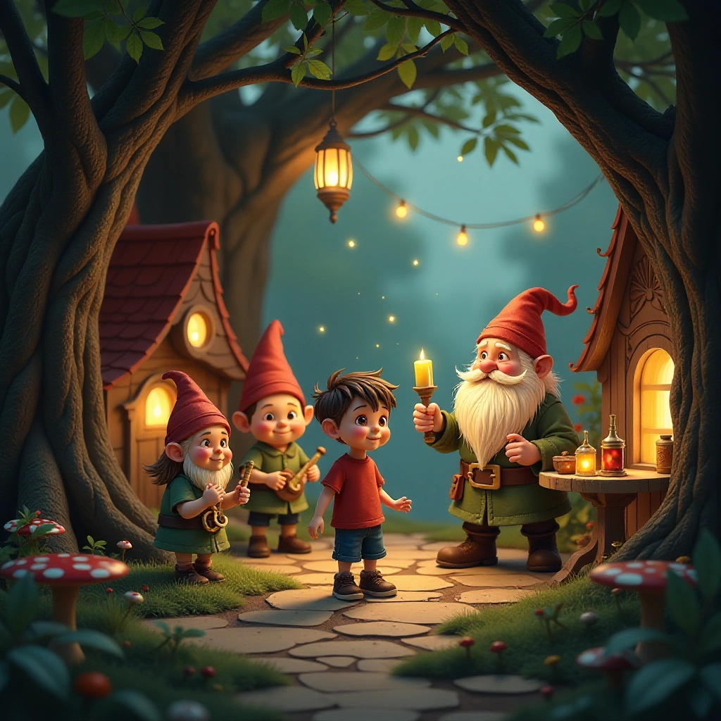 Miniaturized Tommy joins a festive celebration in the dwarf village