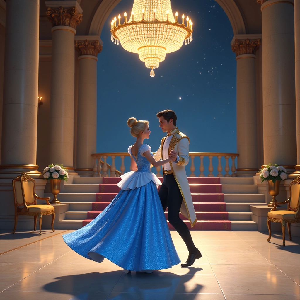 Cinderella dancing with the Prince at the royal ball