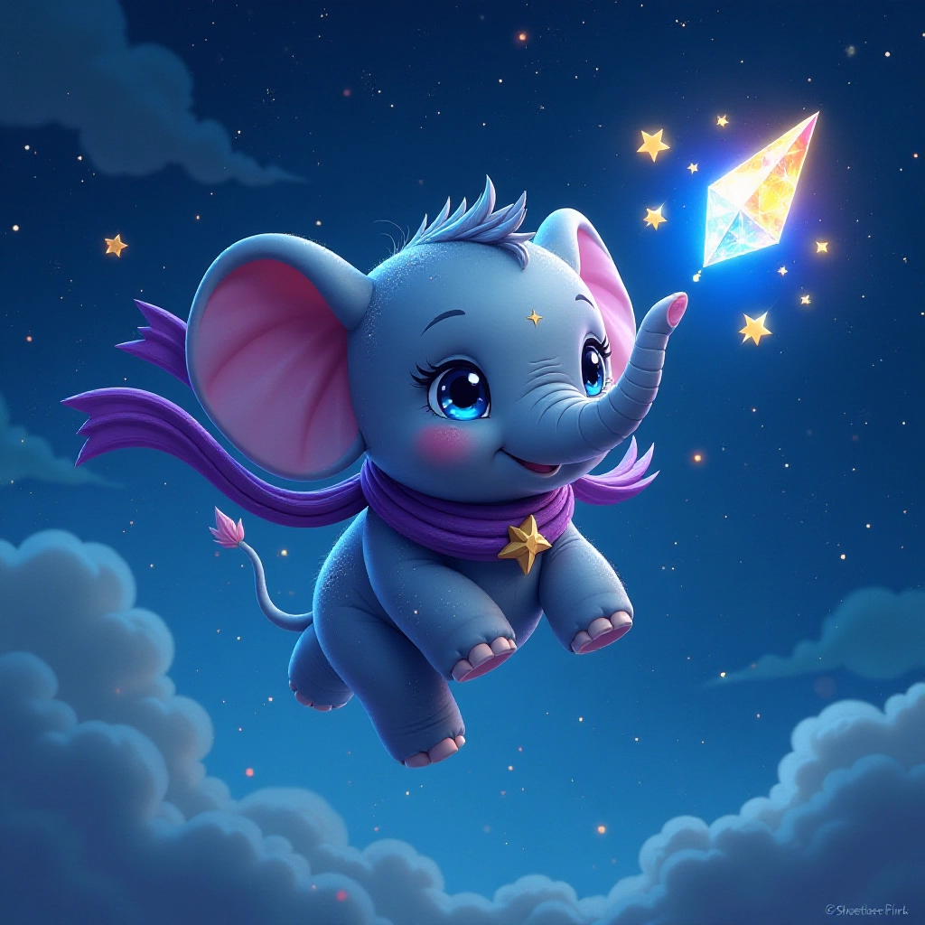 Young elephant learns to fly using magical wind powers