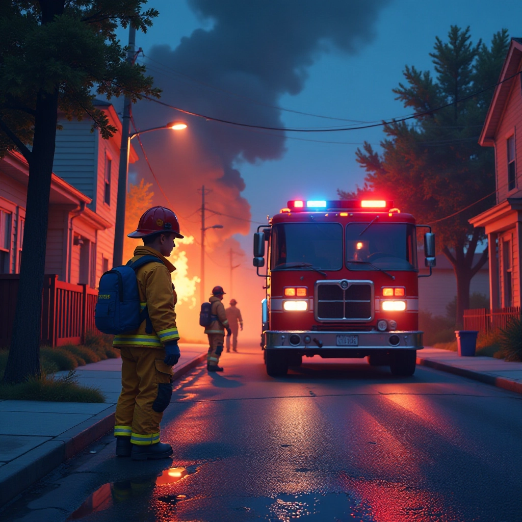 Firefighters arrive and handle the emergency while Tommy watches bravely