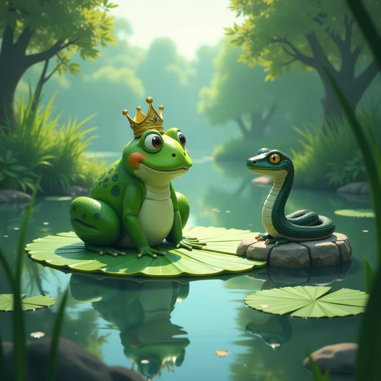 A peaceful morning at the pond introduces the Frog King and a mysterious snake.