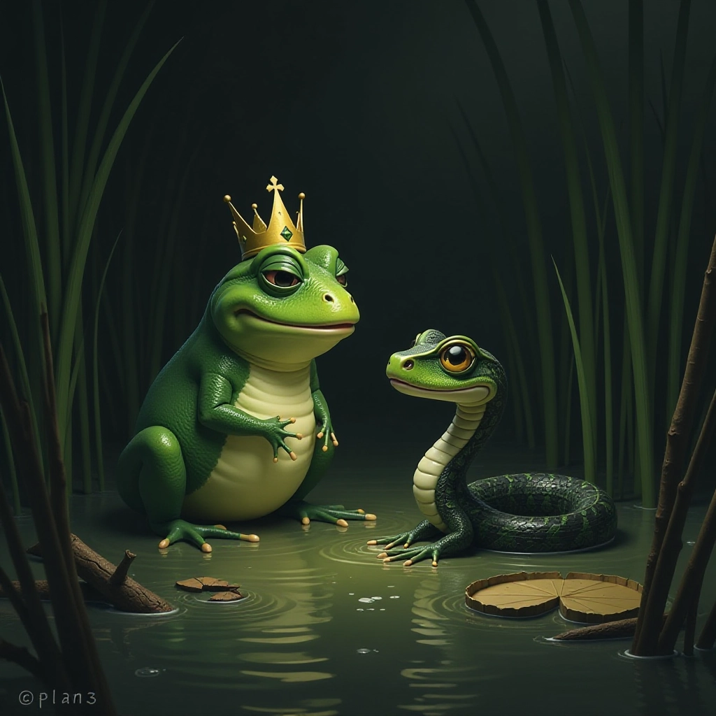 The snake reveals its true nature and threatens the Frog King.