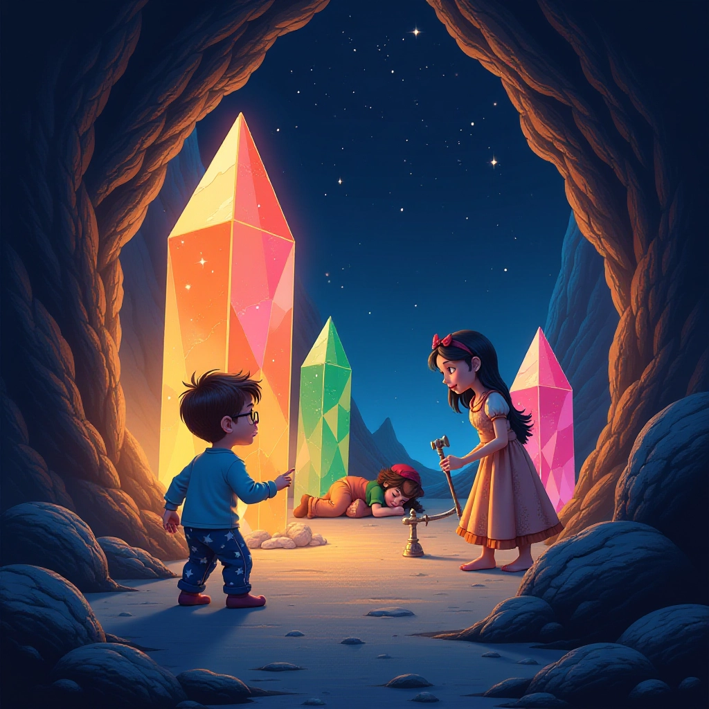 Discovery of sleeping dwarf in magical crystal cave.
