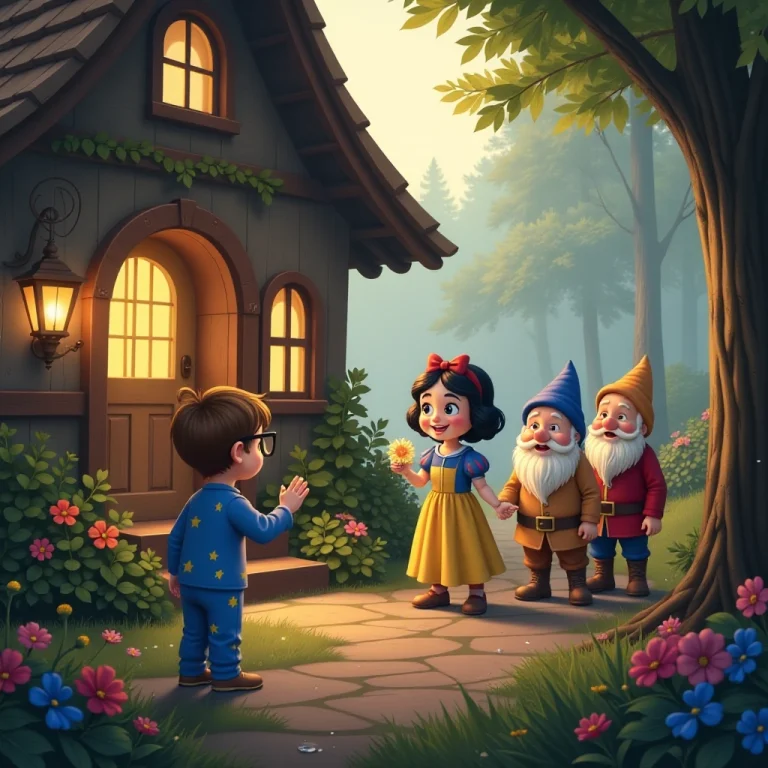 Heartwarming farewell at dwarfs' cottage as Tommy returns home.