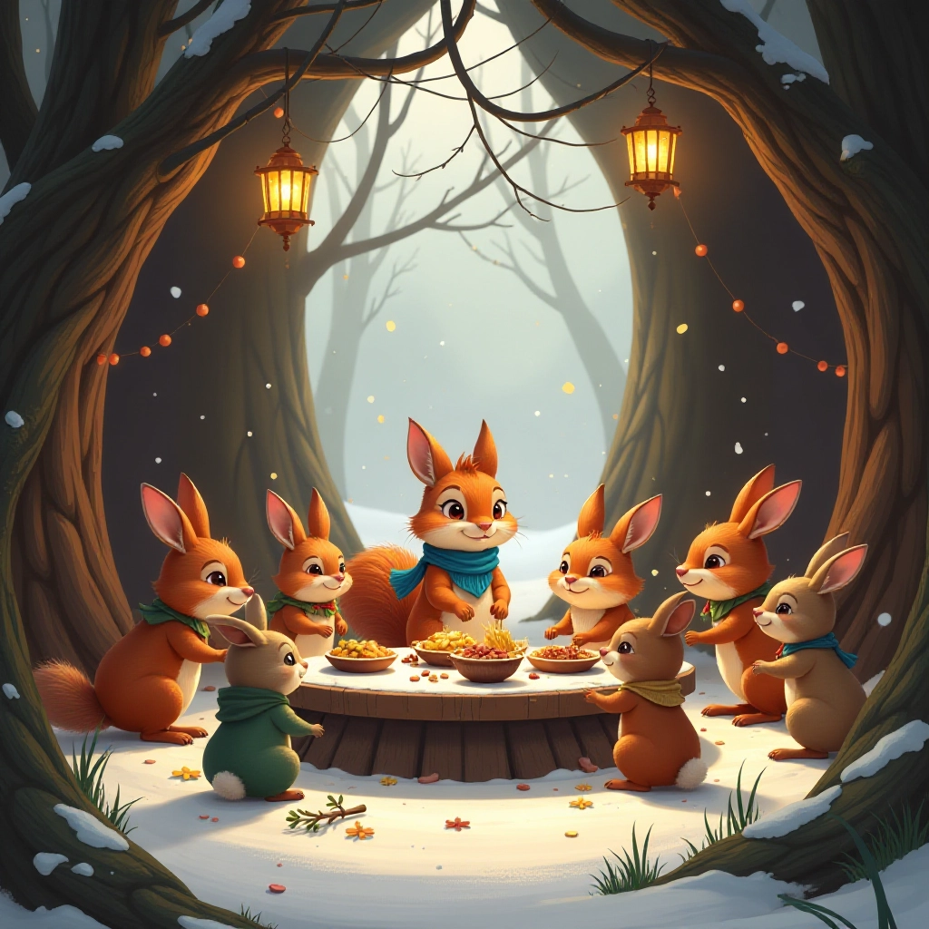 The forest community comes together for a sharing feast.