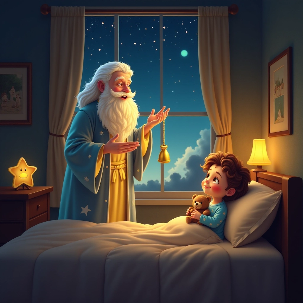 The Sandman arrives at Luna's bedroom window with his magical dream dust.