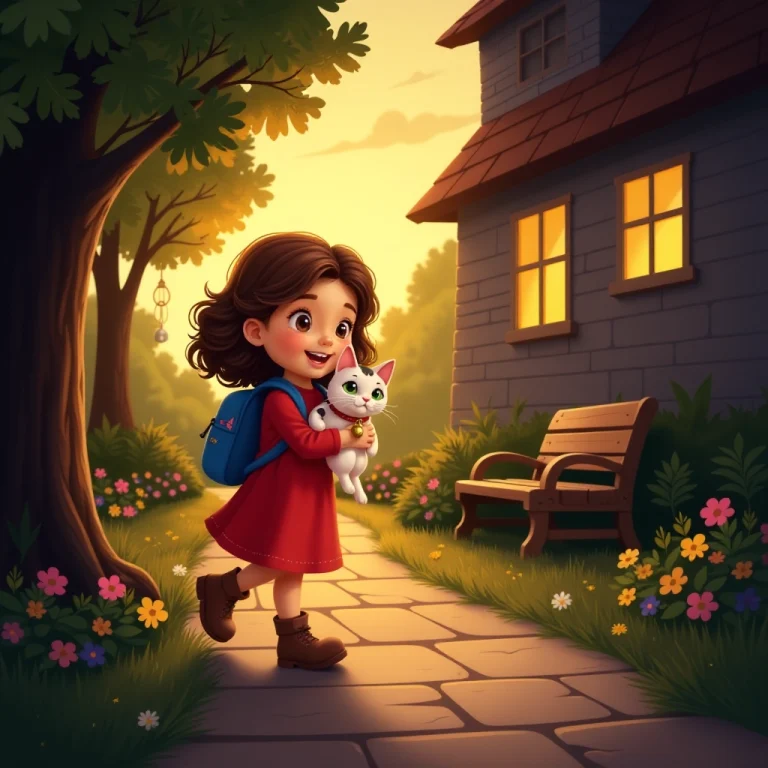 Lucy successfully returns home with her rescued cat as the sun sets.